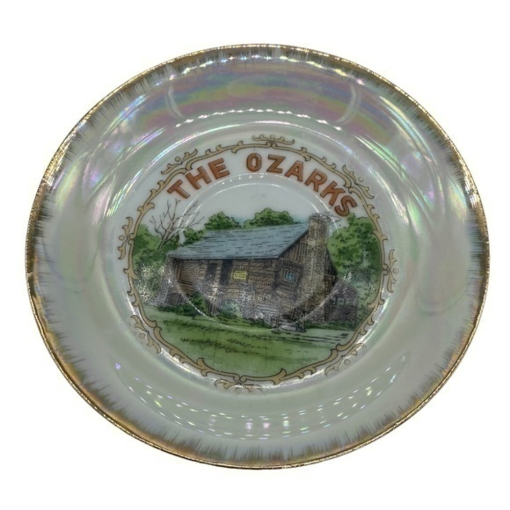 Vintage The Ozarks Log Cabin Iridescent Mini Collectors Plate
